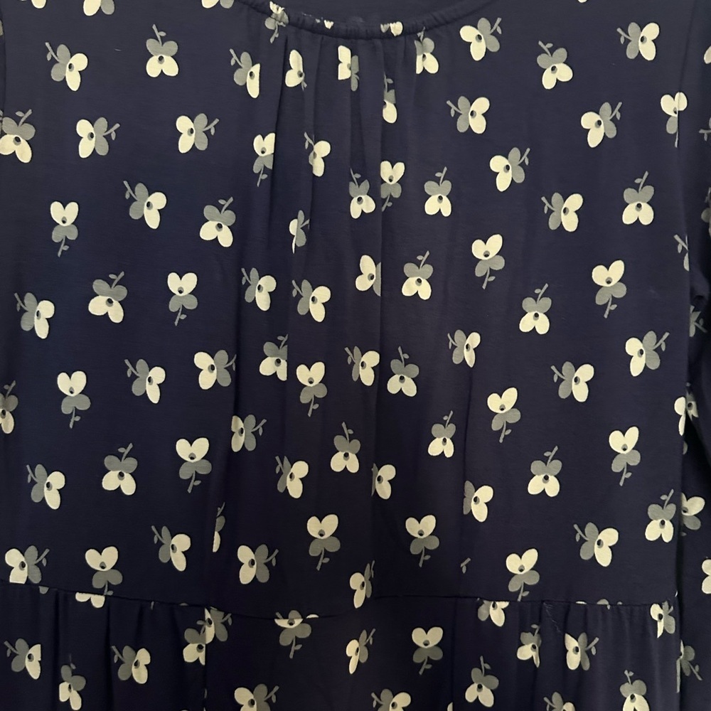 Boden womens Floral Jersey Knit Shirt Dress size 10P Navy Blue 3/4 sleeve - Picture 3 of 4